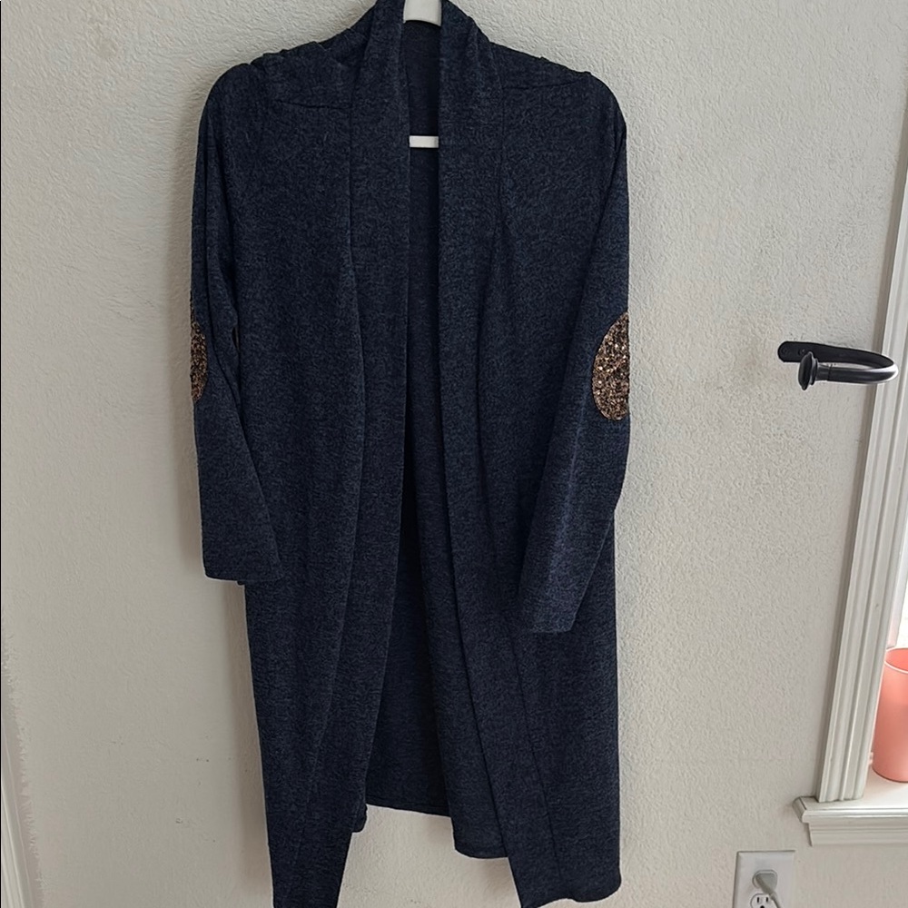 Women's Black Cardigan with Brown Elbow Patches